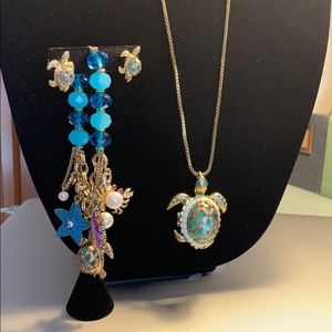 Betsey turtle necklace earrings & bracelet